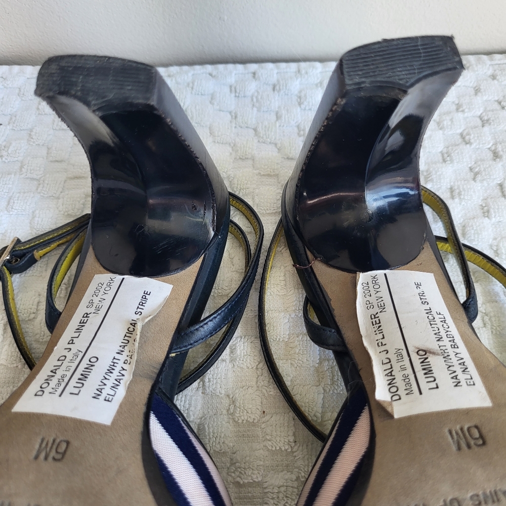 Donald J. Pliner Black and White Striped Heels - Picture 15 of 16